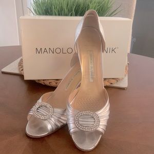 Manolo Blahnik Sederaby d’Orsay, silver, size 39.5